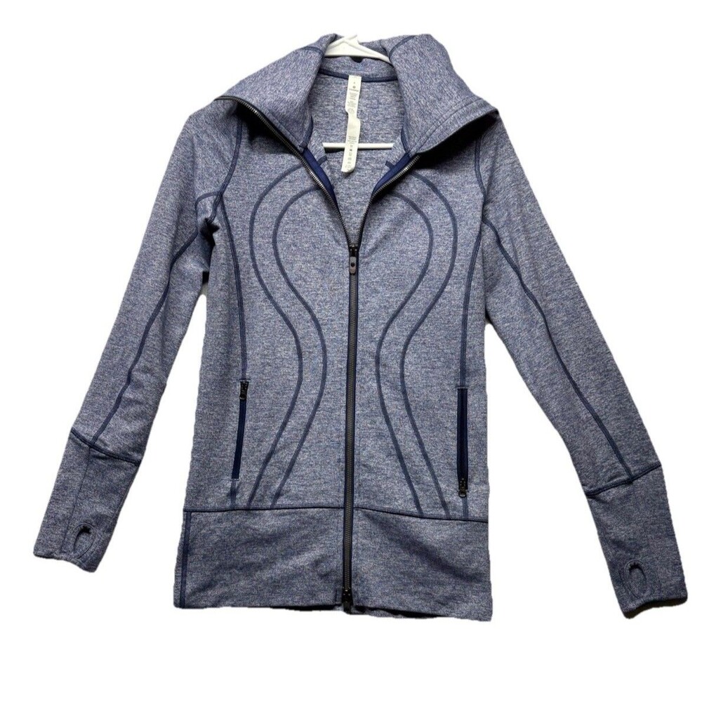 Lululemon Jacket Womens 4 Stride II Blue Heathered Hooded Yoga W4765S